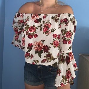 ambiance off the shoulder floral print shirt